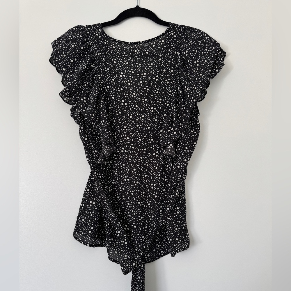 Max Studio Polka Dot Ruffle Blouse, Size Large - NWT - Picture 2 of 8